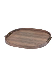 Dama Large Rounded Walnut Tray with Tortoise Shell Handles