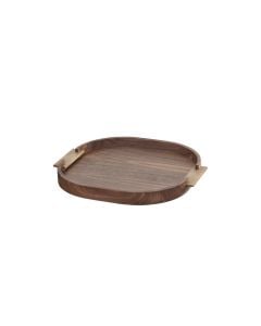 Dama Small Rounded Walnut Tray with Antique Brass Handles