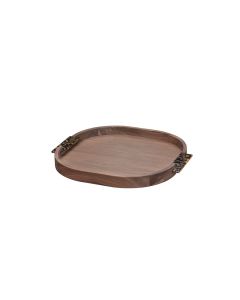 Dama Small Rounded Walnut Tray with Tortoise Shell Handles