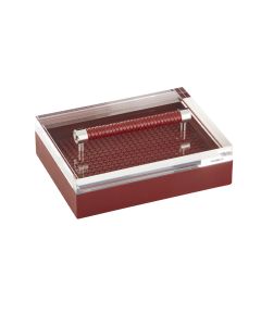 Diana Handwoven Rectangular Box with Acrylic Lid, Woven Leather Handle and Chrome Details