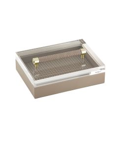 Diana Handwoven Rectangular Box with Acrylic Lid, Woven Leather Handle and Gold Details