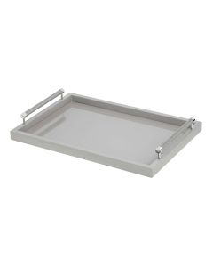 Diana Large Rectangular Lacquer Tray with Handwoven Leather Handles and Chrome Details