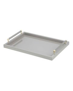 Diana Large Rectangular Lacquer Tray with Handwoven Leather Handles and Gold Details