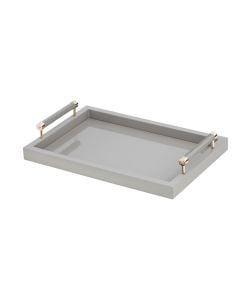 Diana Small Rectangular Lacquer Tray with Handwoven Leather Handles and Gold Details