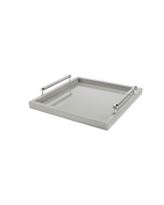 Diana Square Lacquer Tray with Handwoven Leather Handles and Chrome Details