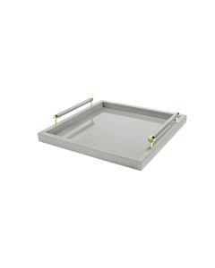 Diana Square Lacquer Tray with Handwoven Leather Handles and Gold Details