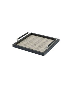 Diana Waxed Cotton Square Tray with Handwoven Leather Handles and Chrome Details