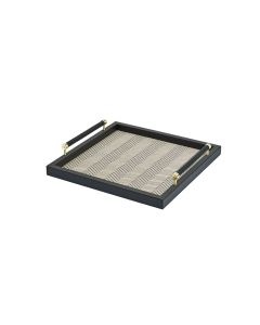 Diana Waxed Cotton Square Tray with Handwoven Leather Handles and Gold Details