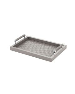 Diana Handwoven Small Rectangular Tray with Leather Handles and Chrome Details