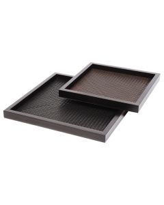 Febe Large Macassar Ebony Square Tray with Handwoven Leather