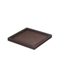 Febe Small Macassar Ebony Square Tray with Handwoven Leather