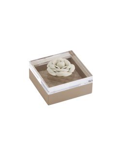 Fleur Diamonds Large Square Box with Acrylic Lid and Leather Flower