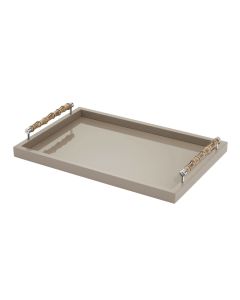 Frida Lacquer Large Rectangular Tray with Bamboo Handles and Chrome Details