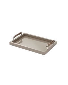 Frida Lacquer Small Recangular Tray with Bamboo Handles and Chrome Details