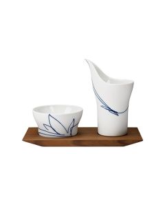 Granat Sugar and Creamer on Wood Tray