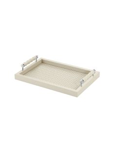 Lea Handwoven Small Rectangular Tray with Leather Covered Bamboo Handles and Chrome Details