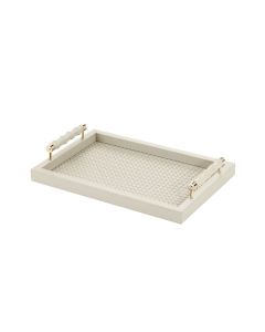 Lea Handwoven Small Rectangular Tray with Leather Covered Bamboo Handles and Gold Details