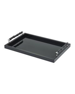 Lea Lacquer Large Recangular Tray with Leather Covered Bamboo Handles and Chrome Details