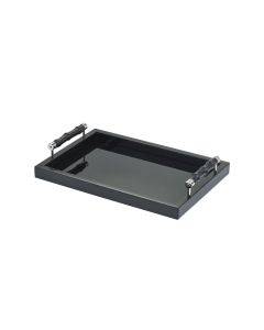 Lea Lacquer Small Recangular Tray with Leather Covered Bamboo Handles and Chrome Details
