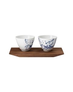 Set of 2 Granat Bowls om Wood Tray