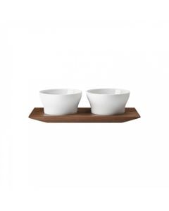 Set of 2 Velvet Bowls on Wood Tray