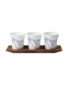 Set of 3 Granat Lanterns (Candleholders) on Wood Tray