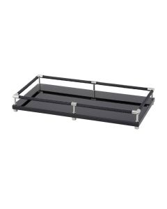 Thea Lacquer Rectangular Vanity Tray with Braided Leather Railing and Chrome Details