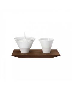 Velvet Sugar and Creamer on Wood Tray