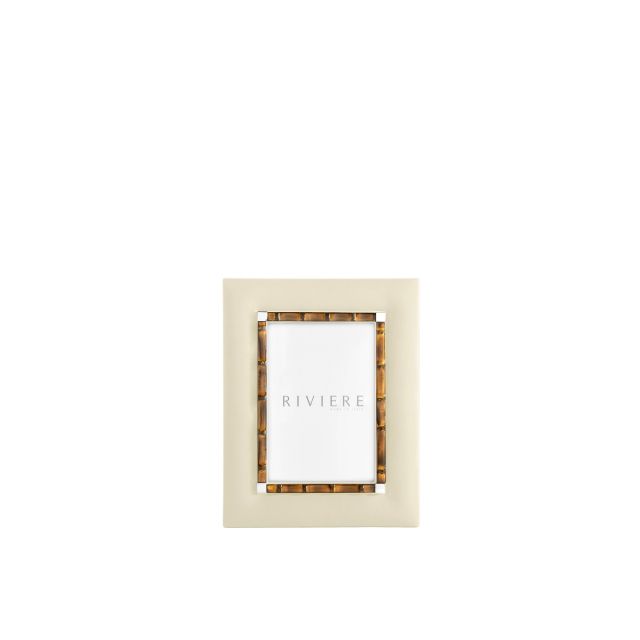 Bice Small Leather Frame with Chrome Details and Bamboo Trim