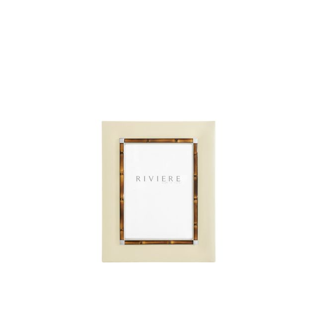 Bice Medium Leather Frame with Chrome Details and Bamboo Trim