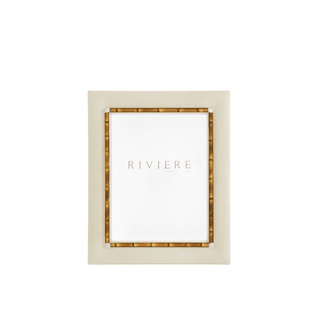 Bice Large Leather Frame with Chrome Details and Bamboo Trim
