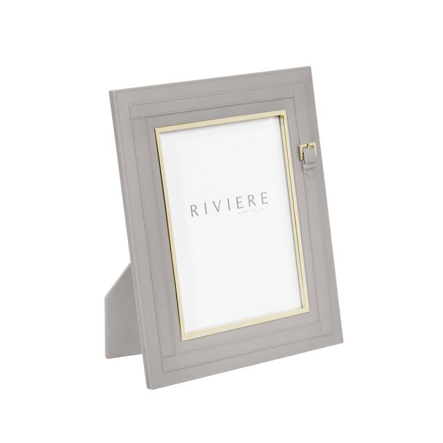 Mila Large Leather Picture Frame with Belt Decoration and Gold Metal Trim