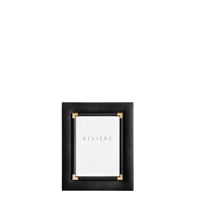 Thea No. 1 Medium Leather Picture Frame with Braided Trim and Gold Details