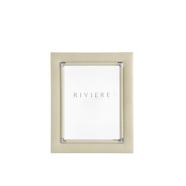 Thea No. 1 Large Leather Picture Frame with Braided Trim and Chrome Details