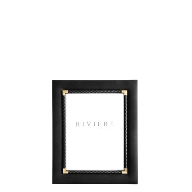 Thea No. 1 Large Leather Picture Frame with Braided Trim and Gold Details
